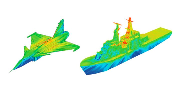 战斗机和轮船上的天线布局(表面电流如图显示) 战斗机和轮船上的天线布局(表面电流如图显示)