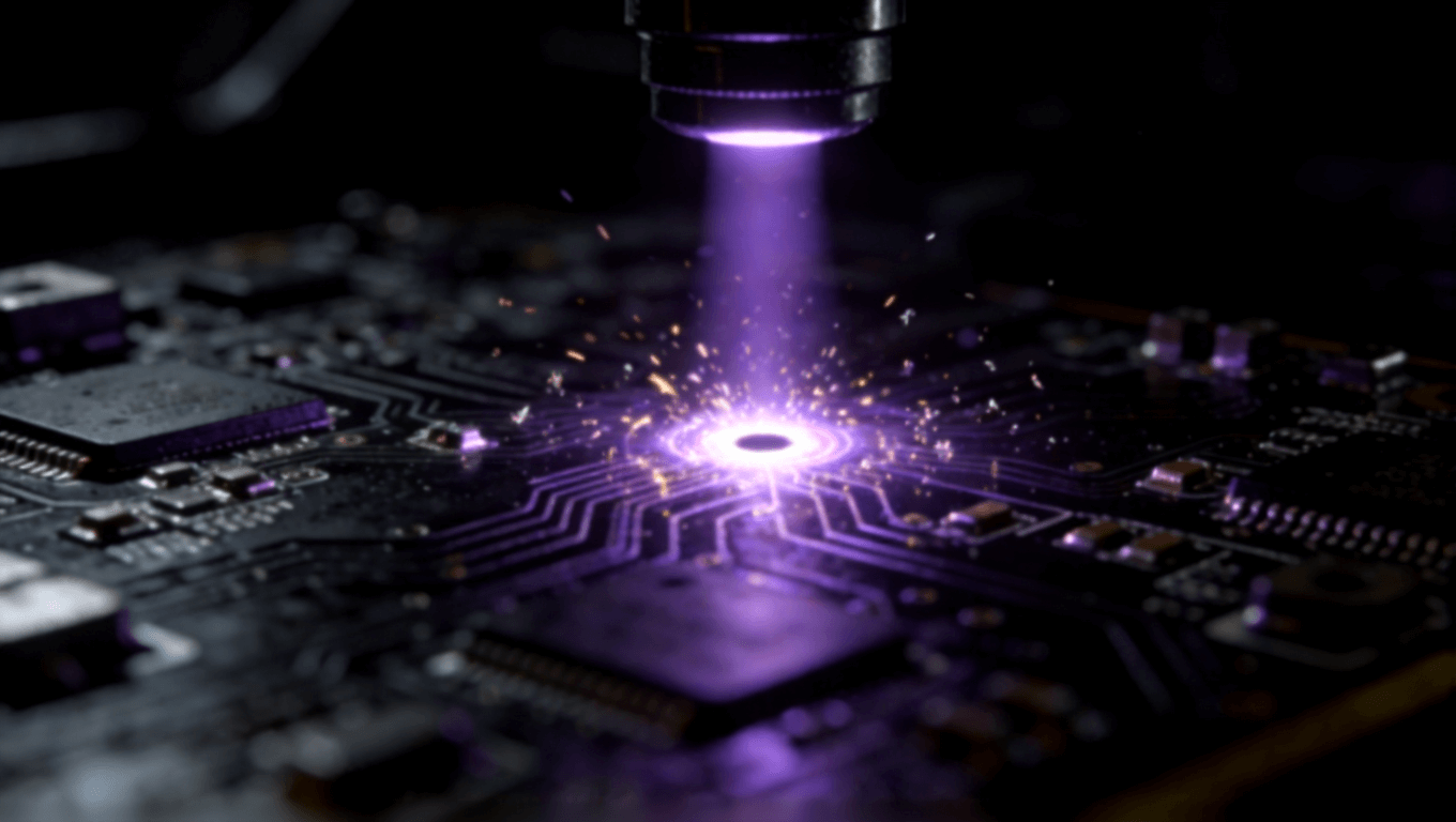 UV激光在PCB上钻孔的瞬间,展现高精度微孔加工工艺 UV激光在PCB上钻孔的瞬间,展现高精度微孔加工工艺