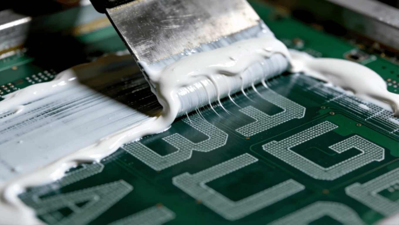 PCB板丝网印刷工艺核心步骤特写,展现高精度刮印技术 PCB板丝网印刷工艺核心步骤特写,展现高精度刮印技术
