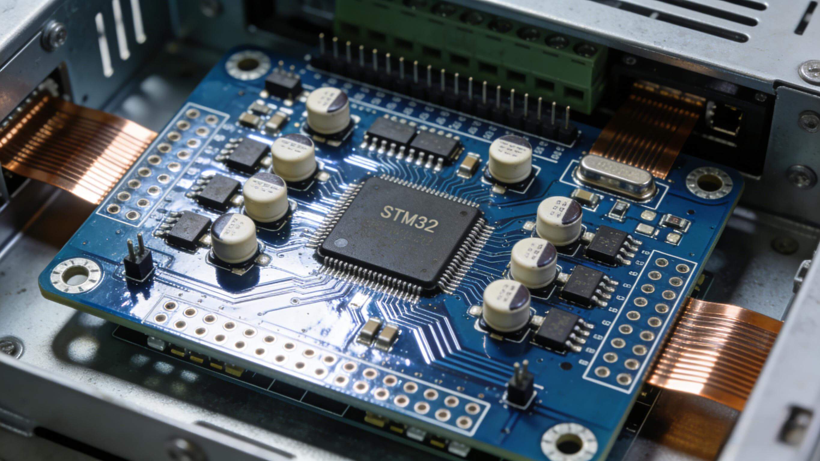 优化后的工业IO模块PCB,MCU周围分布式去耦电容布局 优化后的工业IO模块PCB,MCU周围分布式去耦电容布局