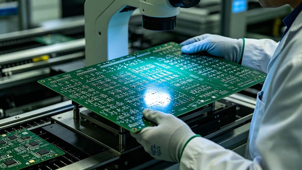 无卤PCB核心定义与阻燃原理 工程师在无尘车间检测电路板特写封面