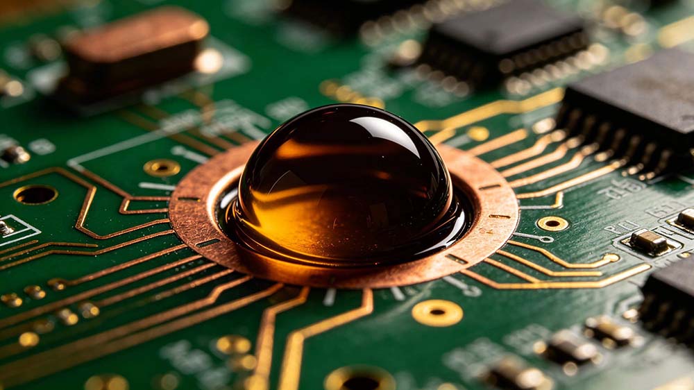 PCB树脂塞孔工艺微观特写显示树脂精准填充高密度板微小孔洞的饱满状态 PCB树脂塞孔工艺微观特写显示树脂精准填充高密度板微小孔洞的饱满状态