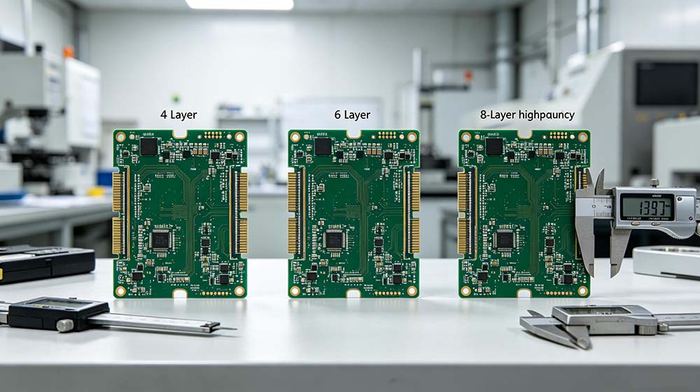 4层6层高频PCB叠层结构对比：不同层数高频板实物并排展示